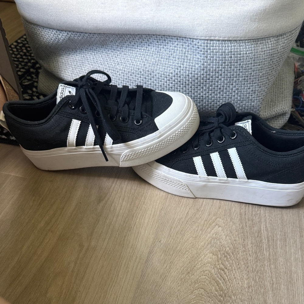 Adidas Black Canvas Sneakers with White Soles